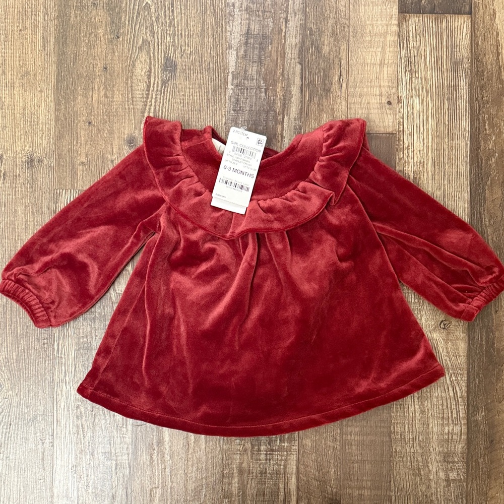 First Impressions Velvet Ruffle Top in Deep Red